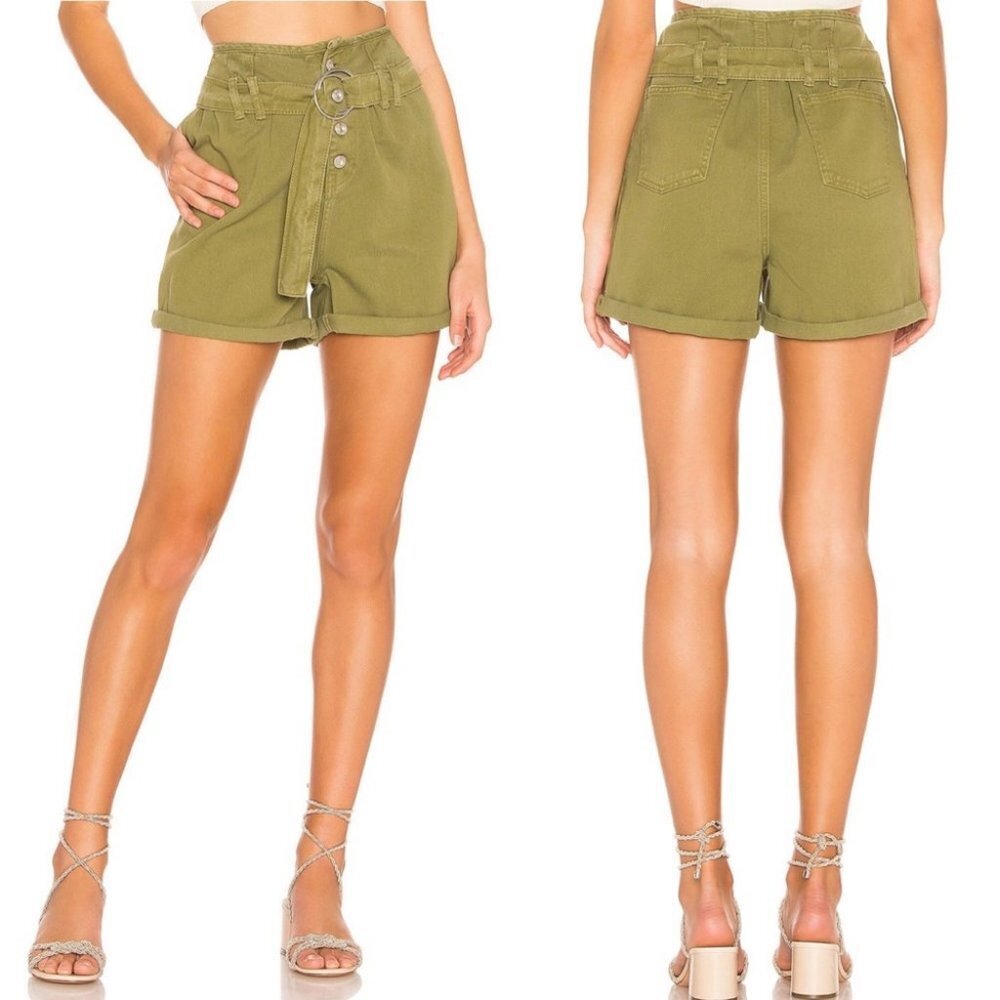 Free People Sage Olive Green Cindy Utility Shorts Size 0‎ Paperbag NWT NEW Boho